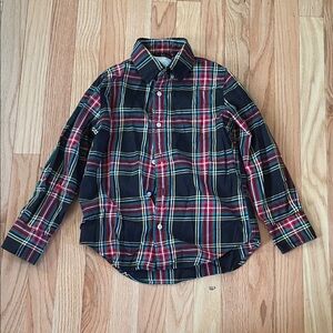 J Crew Crewcuts Shirt Boys 6 Black Red Plaid Cozy Cabin Flannel Button Up